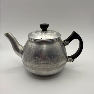 Silver Teapot with Black Handle 1951 Antique Aluminum